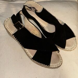 SESTO‎ black suede crossed top slingback espadrille wedges sandals Sz 8
